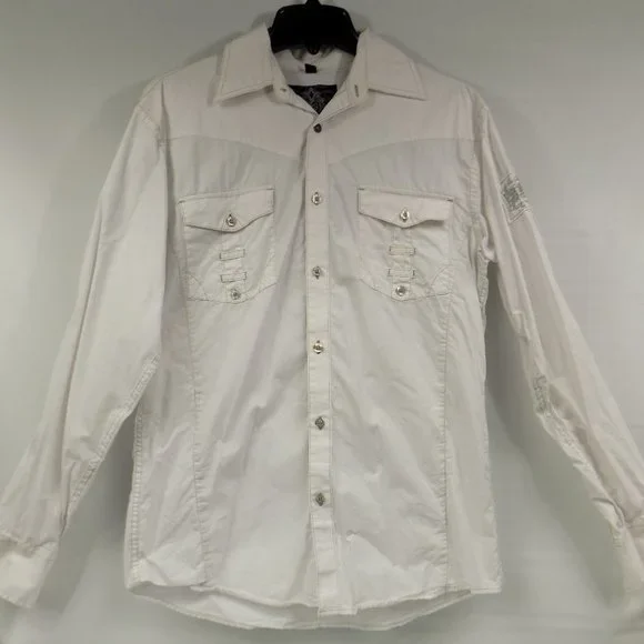 Roar Men's Embroidered Crest Design Button Front Collared Shirt Size Small - Picture 2 of 11